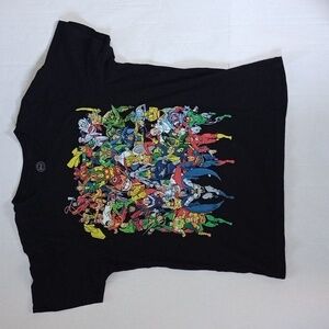 Large DC Comics Superhero Villains Collage T Shirt Black Cotton Graphic Tee
